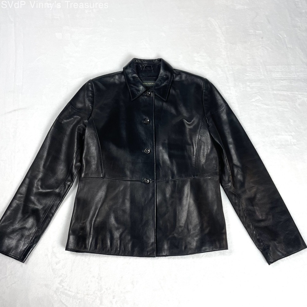 VTG Banana Rep 100% Genuine Leather Black Minimalist Capsule Blazer Jacket 8